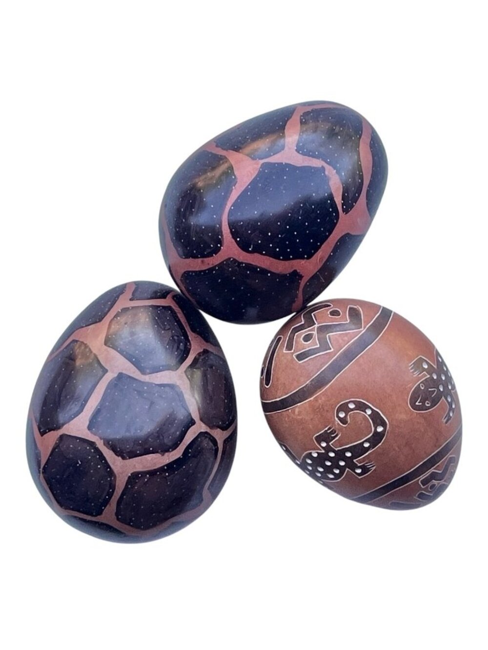 African Handmade Tribal Carved Lizard And Painted Soapstone Eggs Kenyan READ 3